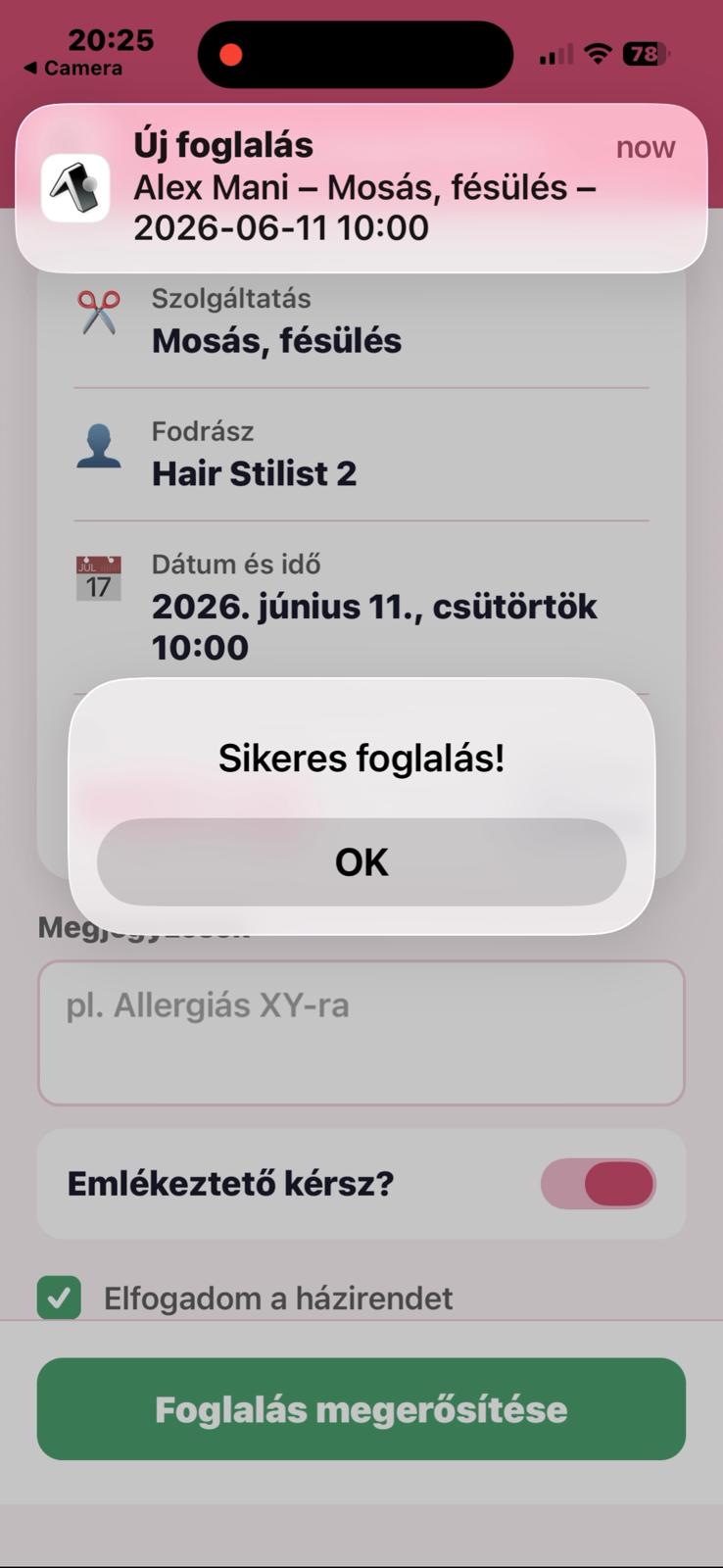Foglalás adatok összegzése
