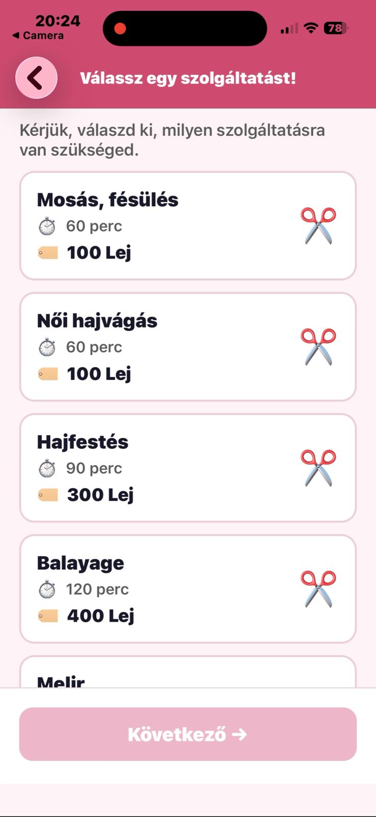 Szolgáltatás lista